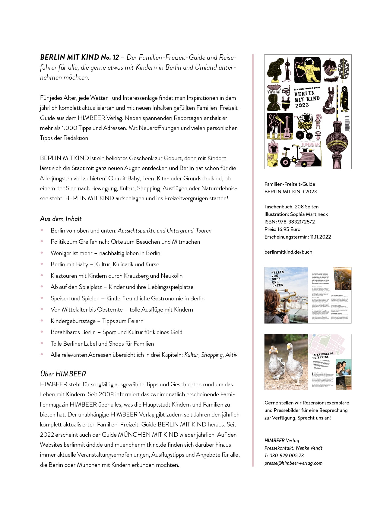 Himbeer Pressebereich: Presseinfos Zum Familien-Freizeit-Guide Berlin Mit Kind 2023 // Himbeer