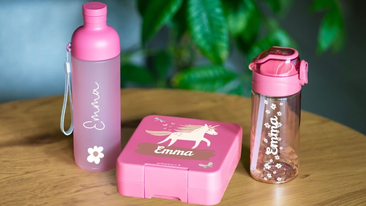 Lunchset Mit Trinkflasche Und Brotdose Von Gutmarkiert // Himbeer