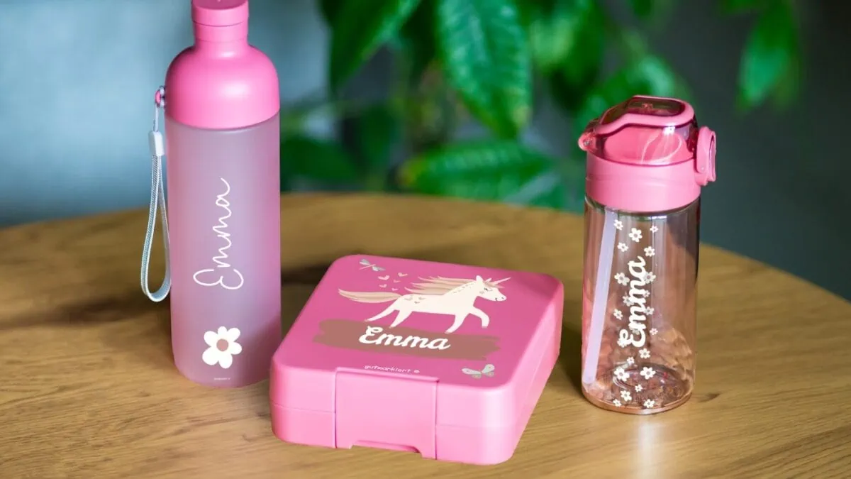 Lunchset Mit Trinkflasche Und Brotdose Von Gutmarkiert // Himbeer