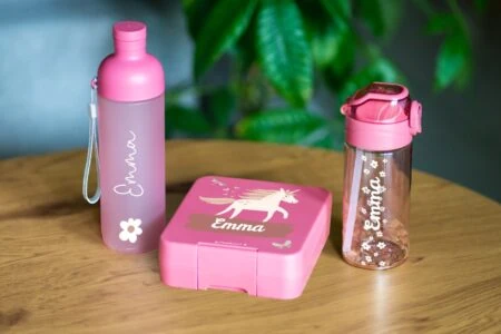 Lunchset Mit Trinkflasche Und Brotdose Von Gutmarkiert // Himbeer