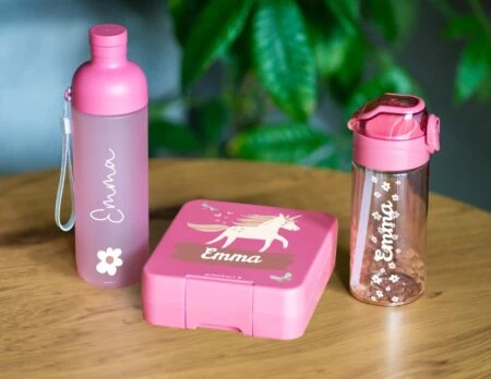 Lunchset Mit Trinkflasche Und Brotdose Von Gutmarkiert // Himbeer