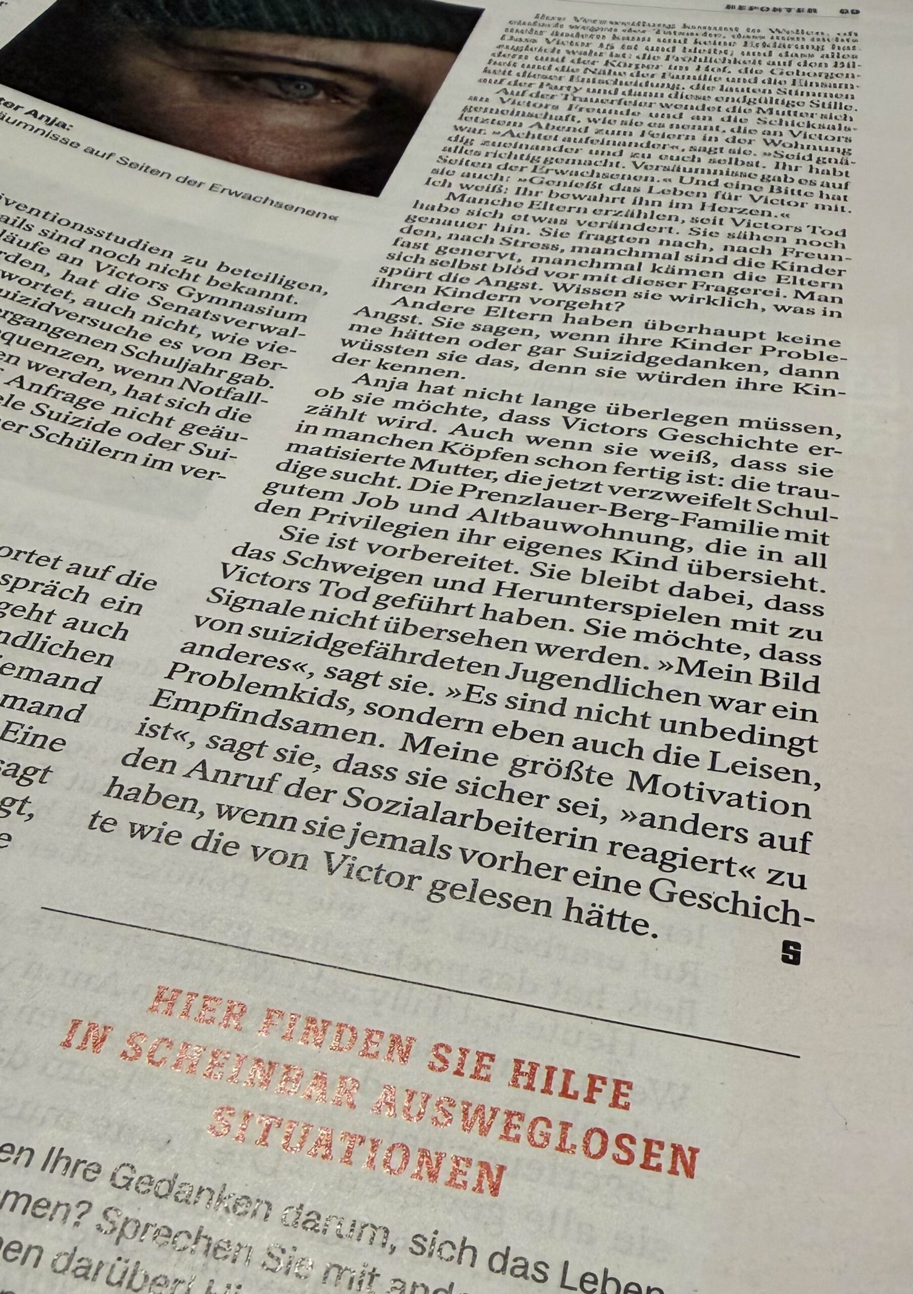 Reden Hilft! Spiegel-Artikel „Tod Eines Teenagers“ Über Victors Suizid