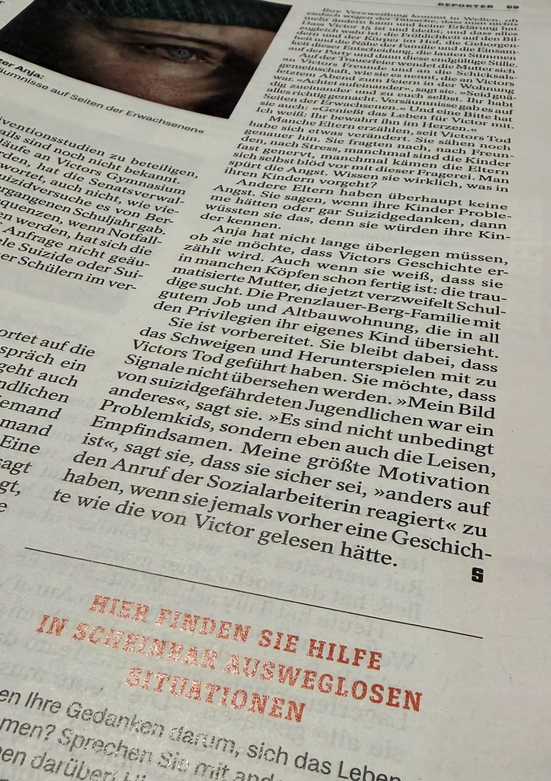 Reden Hilft! Spiegel-Artikel „Tod Eines Teenagers“ Über Victors Suizid